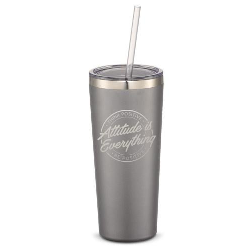 Corporate Gifts - Drinkware - Vacuum Insulated - Tumblers - The Joe Straw - Attitude is Everything Circle 20oz. Stainless Steel Tumbler