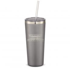 The Joe Straw - Teamwork Dream Work 3D 20oz. Stainless Steel Tumbler - Corporate Gifts