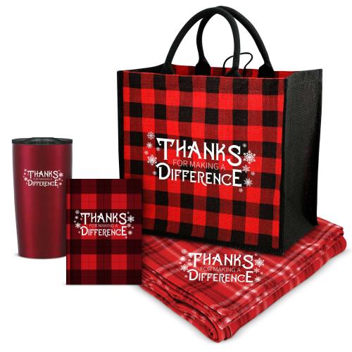 Corporate Gifts - Employee Gifts - Bags & Totes - Bag Gift Sets - Thanks for All You Do Plaid Tote Gift Set