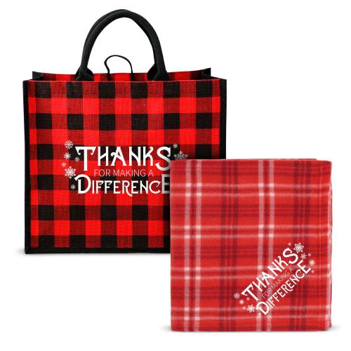 Corporate Gifts - Employee Gifts - Bags & Totes - Bag Gift Sets - Thanks for All You Do Plaid Cozy Set