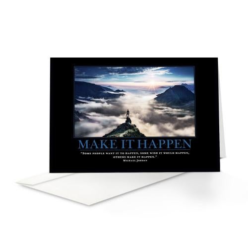 Corporate Gifts - Greeting Cards - Classic Motivational Cards - Make It Happen Mountain Greeting Cards  (25 Pack)