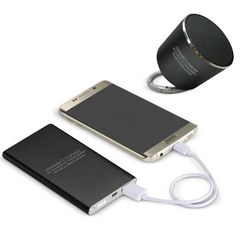 Corporate Gifts - Tech Accessories - Power Banks - Silver Mini Speaker & Power Bank Personalized Set