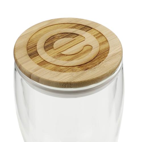 FSC 100 Bamboo lid 12oz Easton Glass Cup 160022CL Successories