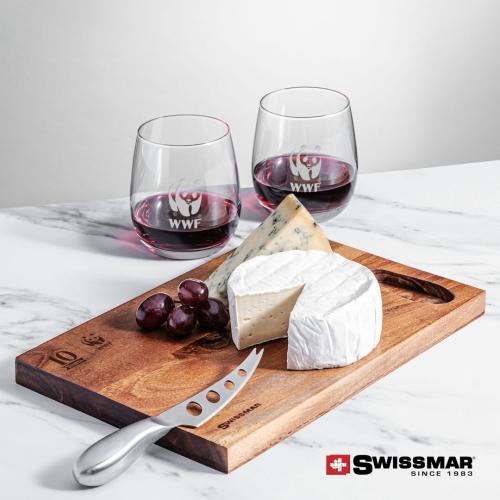 Barware Swissmar Acacia Board & 2 Crestview Stemless Wine SMRG101CV