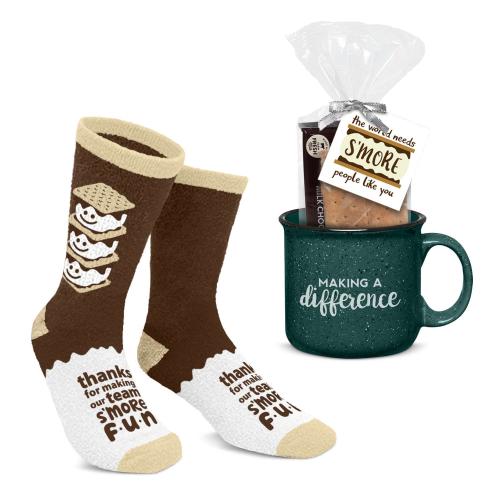 Corporate Gifts - Employee Gifts - Candy & Food - Chocolate - Thanks for All You Do Socks & S'More Camp Mug Gift Set