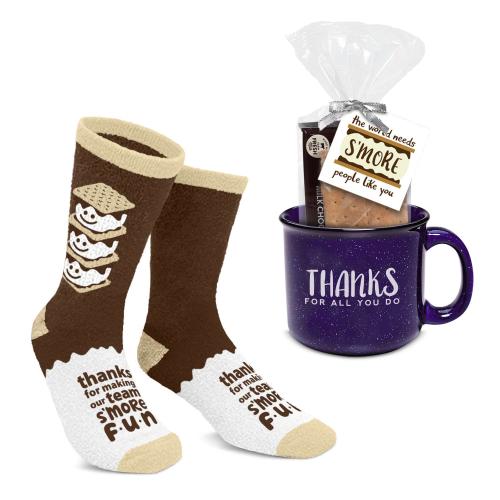 Thanks for Being Awesome Socks & S'More Camp Mug Gift Set Corporate Gifts - Employee Gifts - Candy & Food - Chocolate - Thanks for Being Awesome Socks & S'More Camp Mug Gift Set