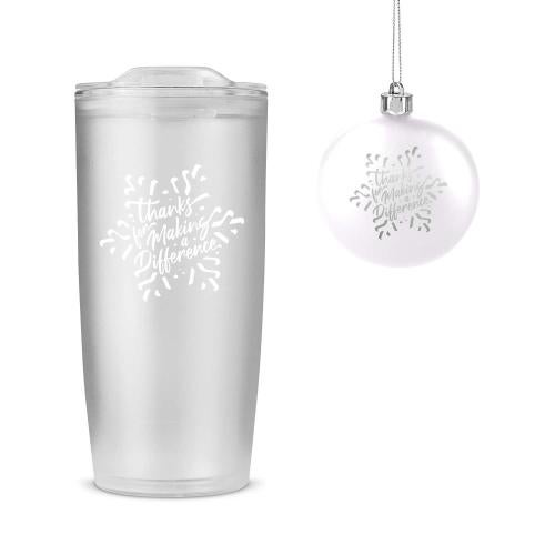Corporate Gifts - Shop by Occasion - Holiday Gifts - Thanks For Making A Difference Frosted Tumbler & Ornament Set