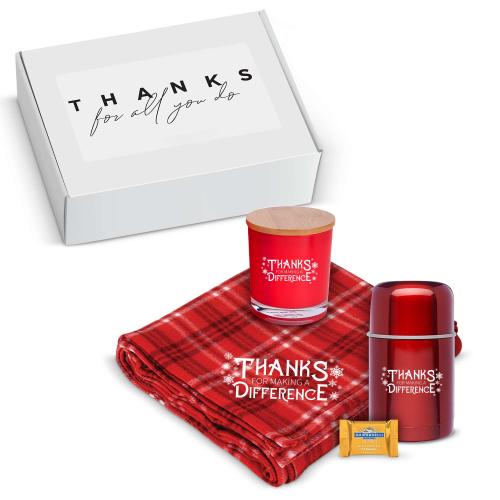 Corporate Gifts - Employee Gifts - Gift Sets - Care Packages - Making a Difference Flames & Fleece Thermos Holiday Gift Box