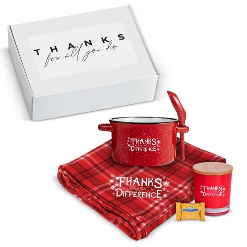 Corporate Gifts - Employee Gifts - Gift Sets - Care Packages - Thanks Flames & Fleece Soup Mug Holiday Gift Box