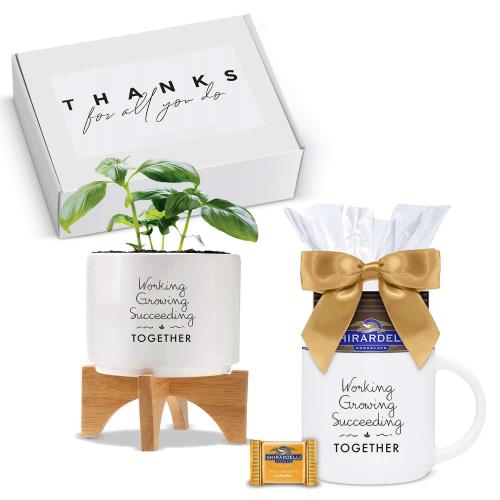 Corporate Gifts - Employee Gifts - Gift Sets - Care Packages - Appreciation Gift Box - Modern Planter & Mug with Chocolate