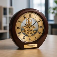 Rosewood Interactive Gear Clock Personalized Desk Clock - Employee Gifts