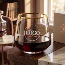 Gold Rimmed Stemless Wine Glass - Executive Gifts