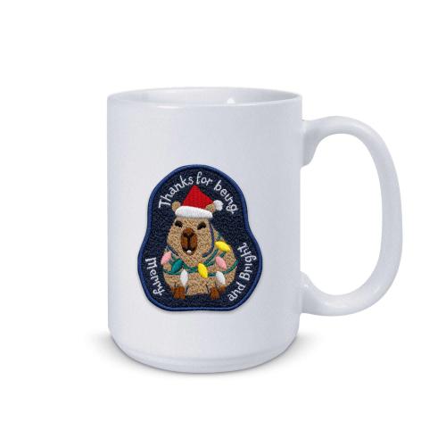 Embroidered Holiday Patch 15oz Ceramic Mug Corporate Gifts - Employee Gifts - Bags & Totes - Embroidered Holiday Patch 15oz Ceramic Mug