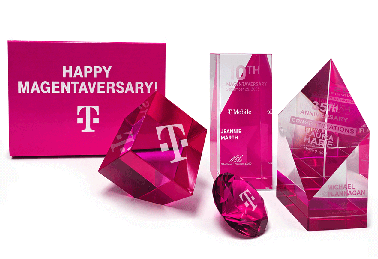 Image of custom colored awards to match a company's brand standards