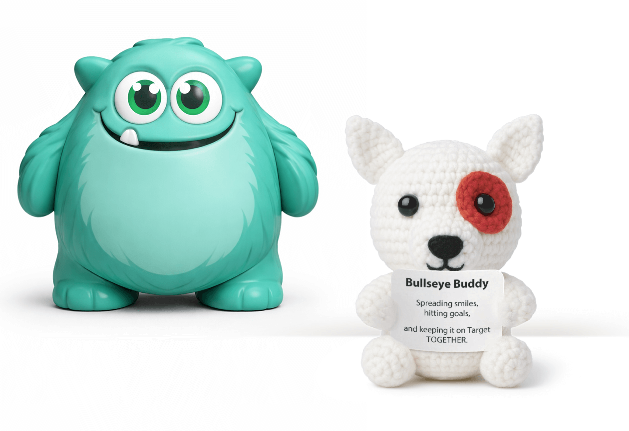 Custom Vinyl Characters and Crochet Emotional Support Pals