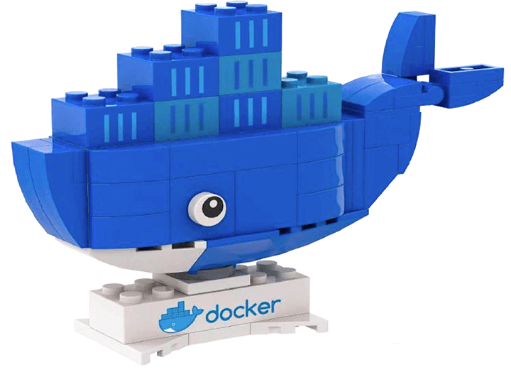 Example of a Custom LEGO Set featuring a corporate mascot for a whale for Docker