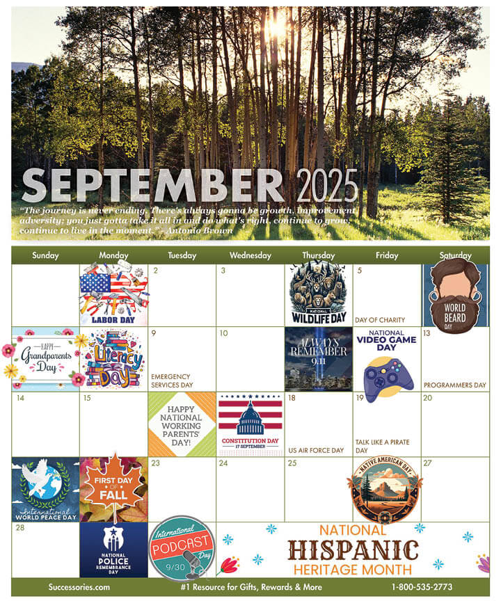 Fun September Calendar with Workplace Holidays Successories